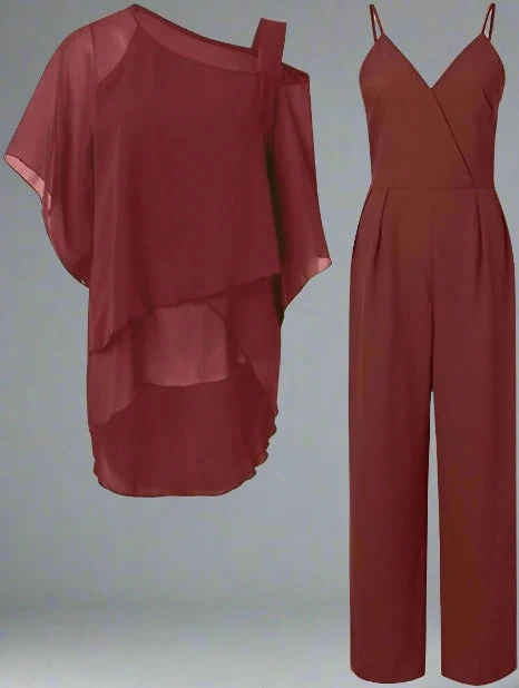 Elegant tvådelat set i chiffong med jacka och byxor för damer - Bild 8