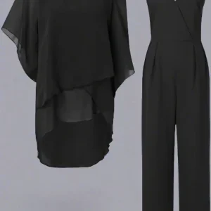 Elegant tvådelat set i chiffong med jacka och byxor för damer