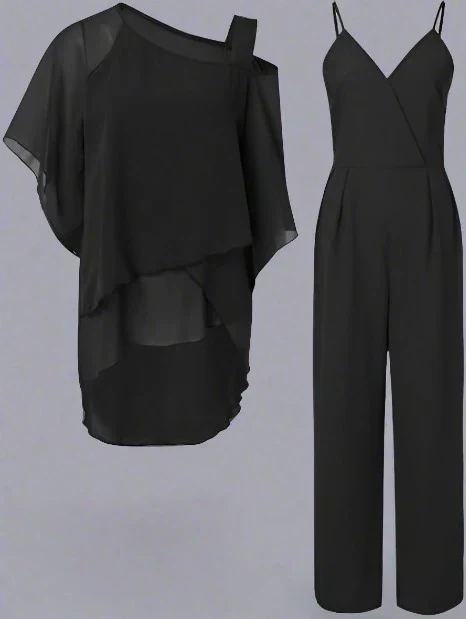 Elegant tvådelat set i chiffong med jacka och byxor för damer - Bild 2