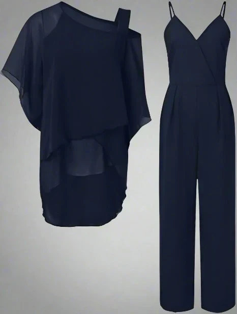 Elegant tvådelat set i chiffong med jacka och byxor för damer - Bild 6