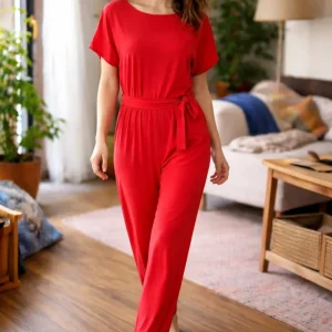 Jumpsuit med vida ben och bälte för kvinnor