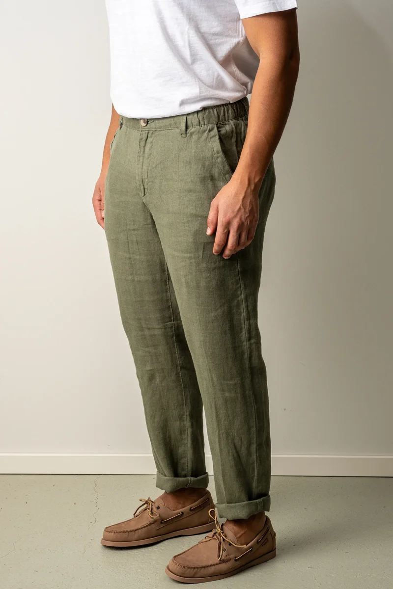 Drawstring Linen Trousers Green - Bild 3