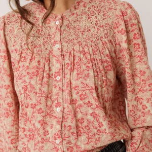 Smocked embroidery shirt