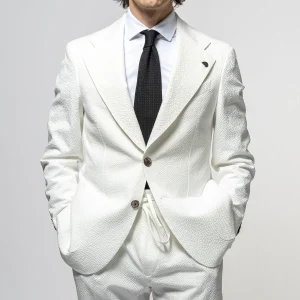 Single Breasted Seersucker Blazer WHITE