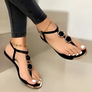 Platta sandaler med metalldetaljer för kvinnor, sommar och fritid