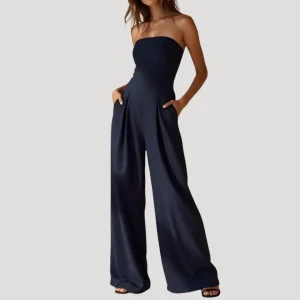 Damjumpsuit med axelbandslös passform och vida ben