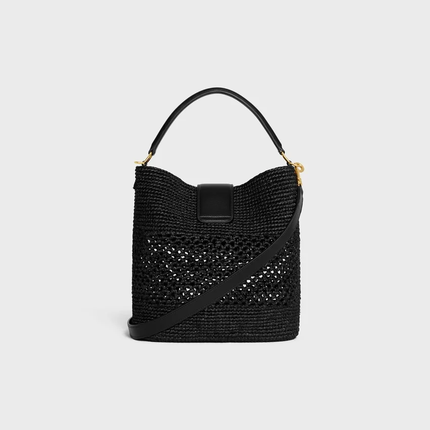 Medium Louise Bucket i raffia och kalvskinn - Bild 4