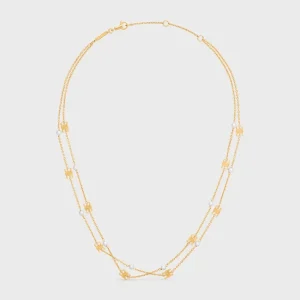 Triomphe Pearl dubbelhalsband i mässing med guldfinish och pärlor av harts