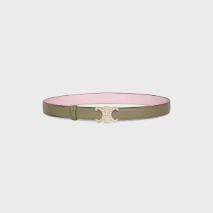Triomphe-spänne i mässing med strass och vändbar rem 25 mm i Taurillon